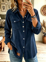 Women's Button-Down Flap Pocket Ribbed Corduroy Shirt