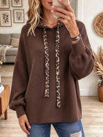 Women's Leopard Trim Drawstring Fleece Hoodie