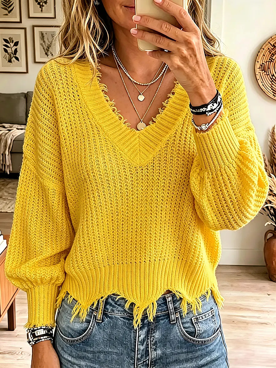 Vintage Elegant Irregular Rough Edges Sweater
