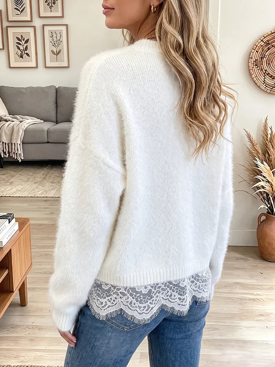 Vintage Elegant Soft Knit Patchwork Lace Sweater