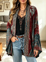 Retro Ethnic Floral Pattern Art Casual Stylish Long Sleeve Cardigan Coat