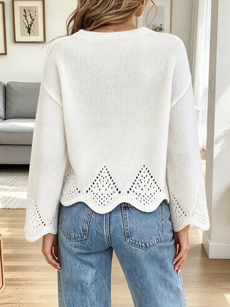 Vintage Elegant Hollow Knitted Art Casual Stylish Long Sleeve Sweater