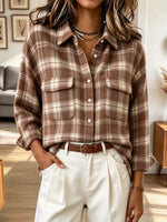 Vintage Lapel Plaid Pattern Art Casual Stylish Long Sleeve Shirt