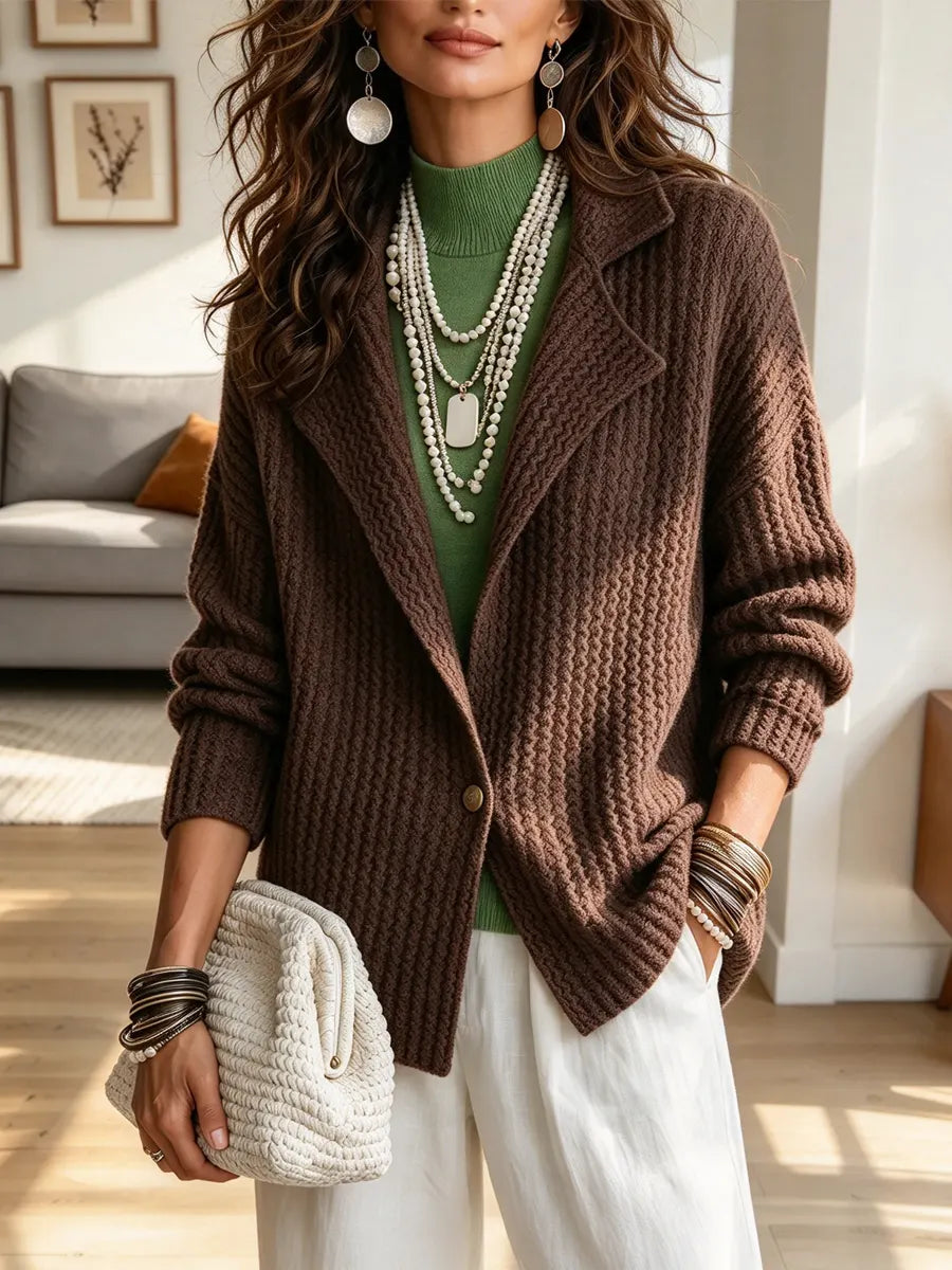 Vintage Chic Lapel Knit Art Casual Stylish Long Sleeve Cardigan Sweater Coat