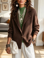 Vintage Chic Lapel Knit Art Casual Stylish Long Sleeve Cardigan Sweater Coat