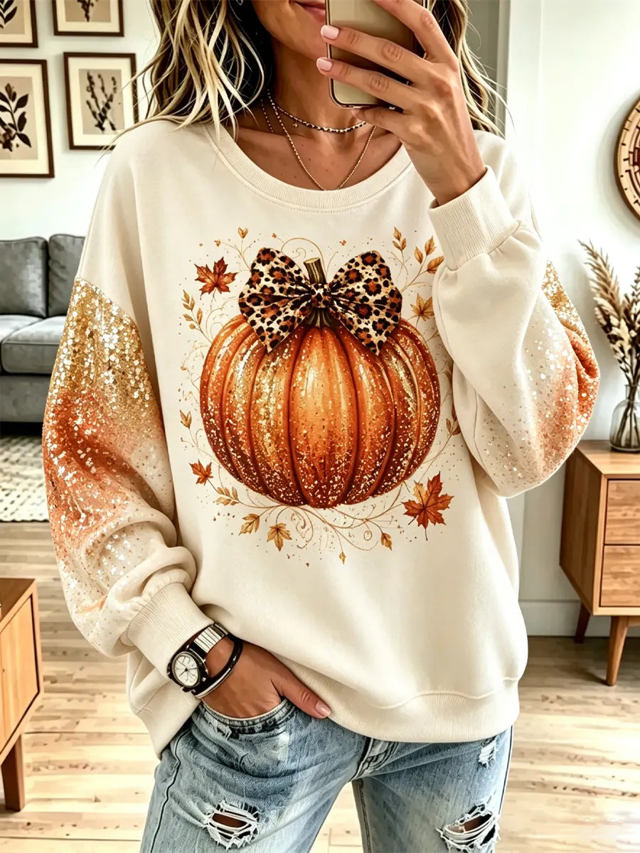 Vintage Pumpkin Autumn Pattern Art Casual Stylish Long Sleeve Sweatshirt