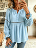 Women's Eyelet Lace Trim Babydoll Tunic Blouse
