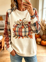 Women's Plaid Patchwork Pumpkin Raglan Sweatshirt