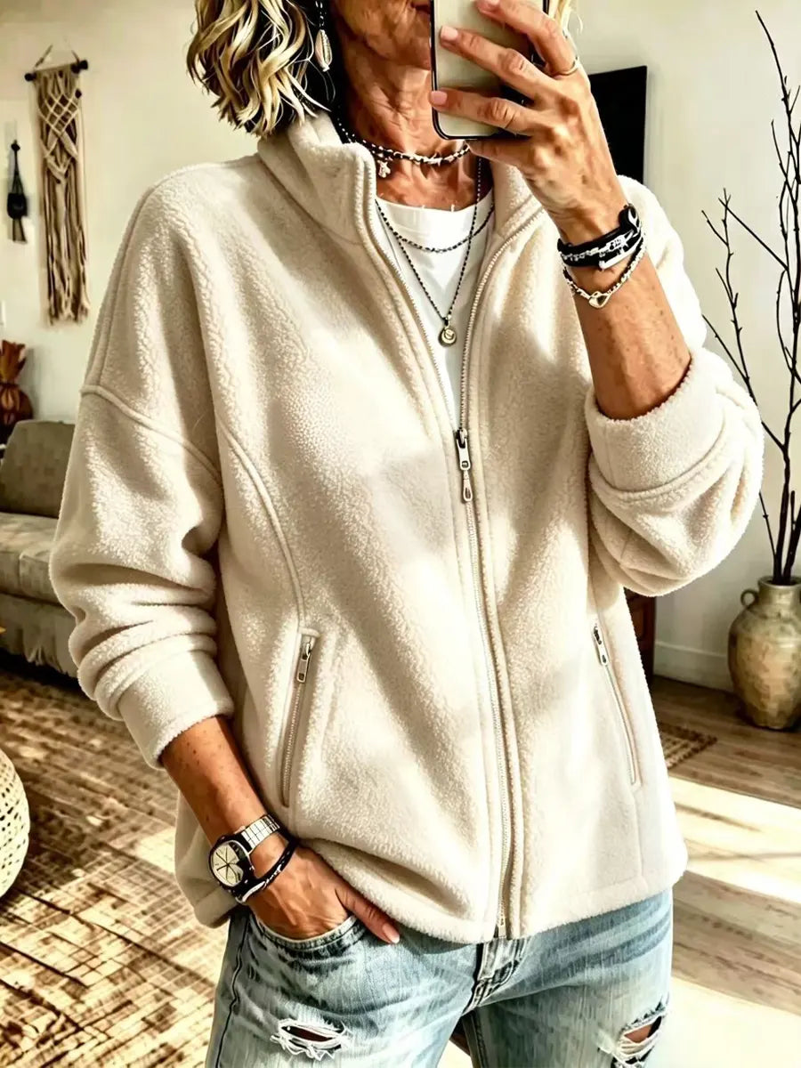 Cozy Warm Fleece Zip Art Casual Stylish Long Sleeve Coat