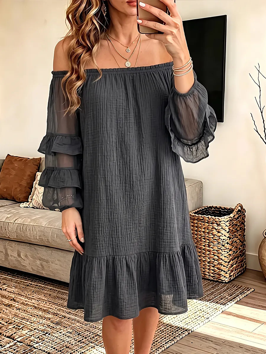 Women's Vintage Elegant Cotton And Linen Off-shoulder Dress