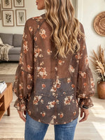 Women's Floral Print Tie-Neck Chiffon Blouse