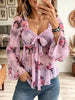 Vintage Elegant Floral Tie Square Neck Long Sleeve Shirt