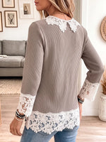 Vintage Elegant Knitting Patchwork Openwork Lace Shirt