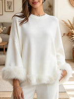 Women's Faux Fur Trim Mock Neck Knit Sweater
