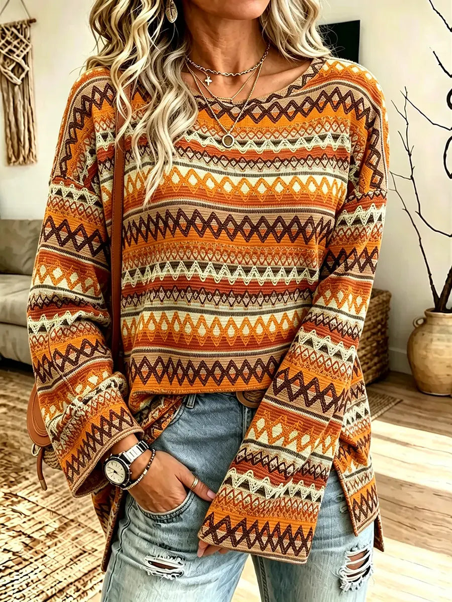 Women's Crew Neck Fashion Loose Knit Long Sleeve Top