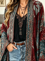 Retro Ethnic Floral Pattern Art Casual Stylish Long Sleeve Cardigan Coat