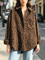 Retro Chic Leopard Pattern Art Casual Stylish Long Sleeve Lapel Coat