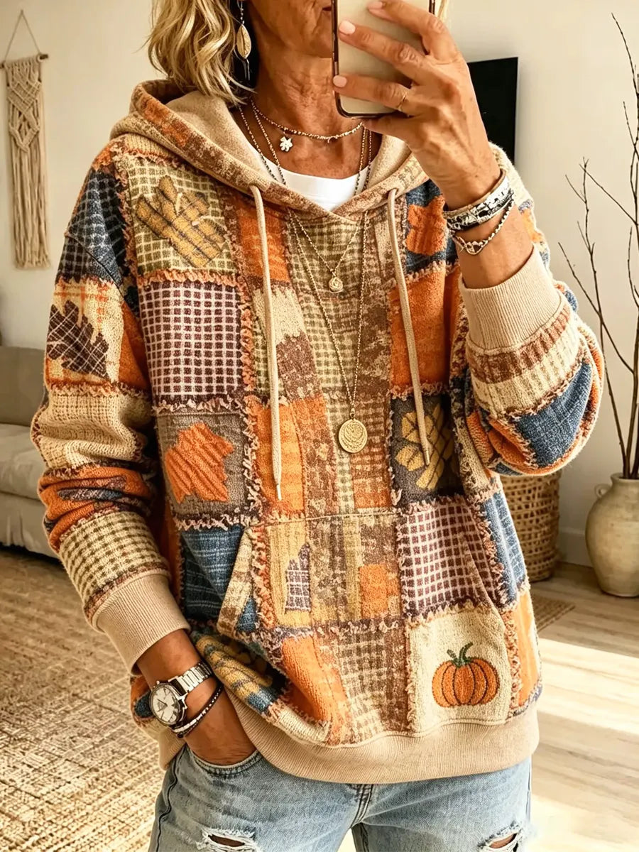 Retro Pumpkin Autumn Pattern Art Print Casual Long Sleeve Sweatshirt