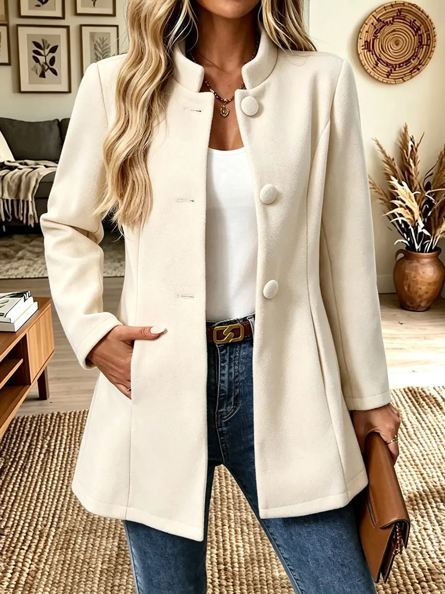 Women's Stand Collar Mid Length Wool Blend Coat