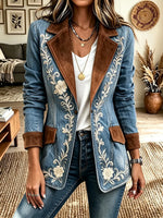Women's Western Floral Embroidered Denim Jacket
