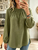 Women's Ruffled High Neck Balloon Sleeve Blouse