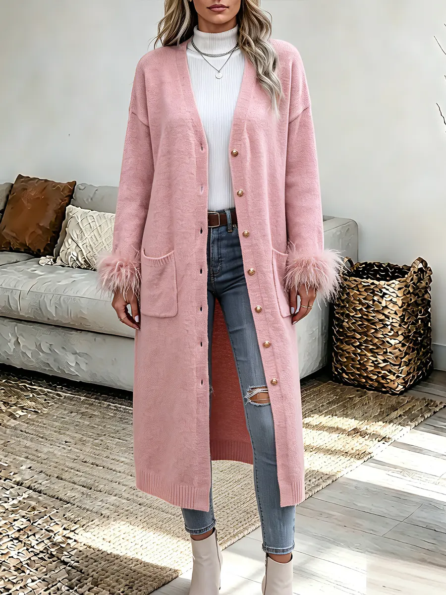 Vintage Elegant Knitted Fabric Patchwork Feather Sweater Jacket