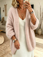Women Solid Fluffy Open Knit Cardigan