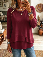 Solid Color Asymmetrical Hem Art Casual Stylish 3/4 Sleeve Cotton Shirt