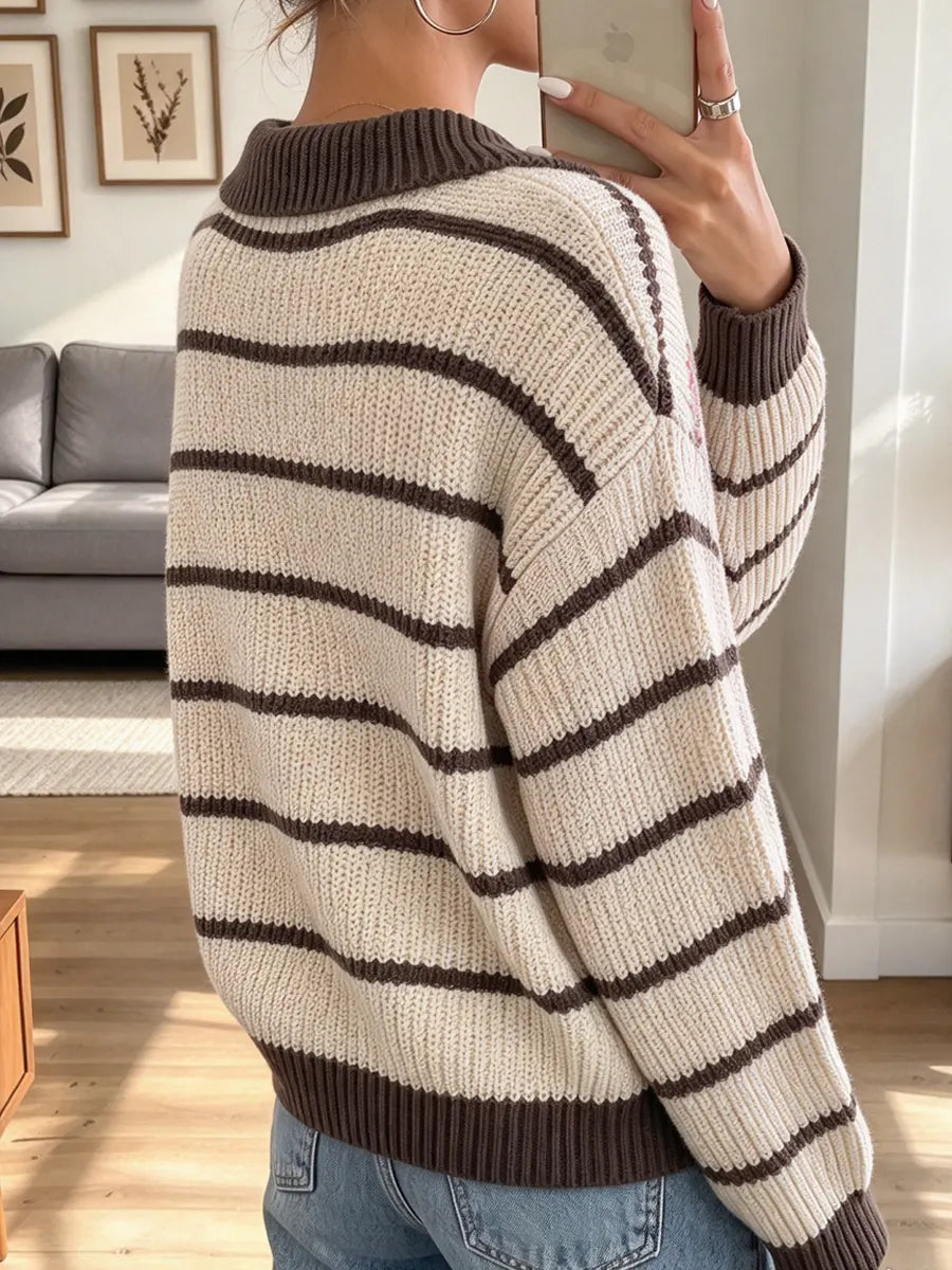 Vintage Elegant Stripe Art Casual Stylish Long Sleeve Sweater