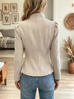 Women's Zip-Front Puff Sleeve Woolen Blazer