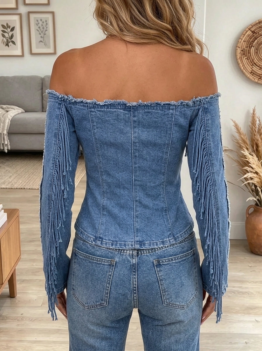 Women's Fringe Trim Denim Top