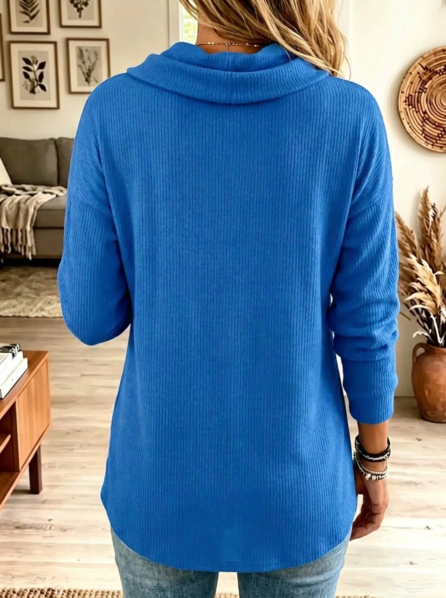Women's Draped Cowl Neck Ribbed Knit Top