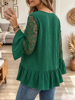 Vintage Elegant Cotton And Linen Patchwork Lace Ruffles Shirt