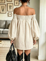 Women's Off-the-Shoulder Smocked Balloon Sleeve Mini Dress
