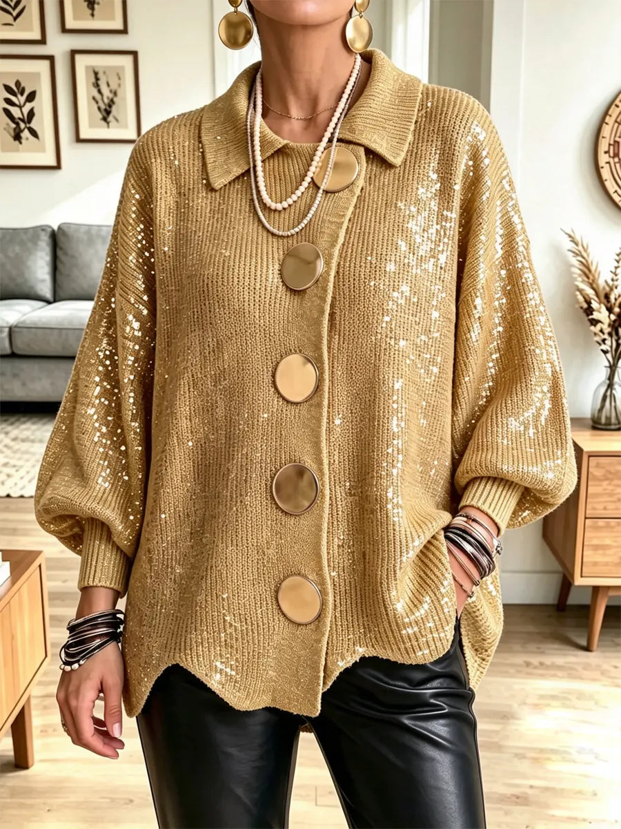 Vintage Cozy Shiny Knit Art Casual Stylish Long Sleeve Sweater